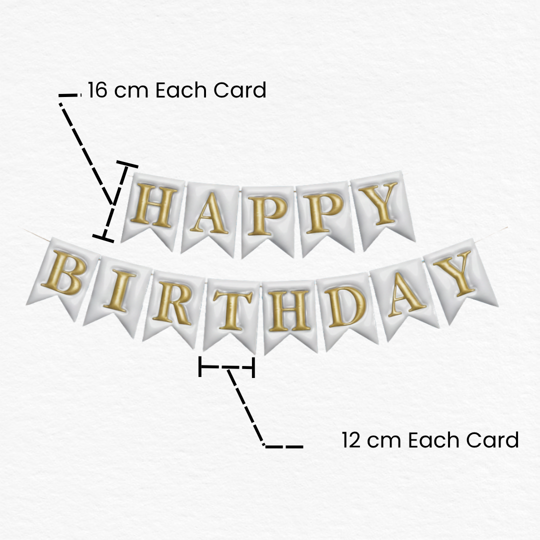 3D Happy Birthday Bunting Banner / Embossed Silver & Golden Birthday Banner / Shiny Wall Hanging Birthday Decoration