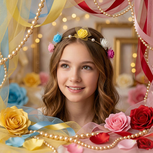Multicolor Flower Tiara Crown for Girls
Floral Hair Wreath with White Pearls