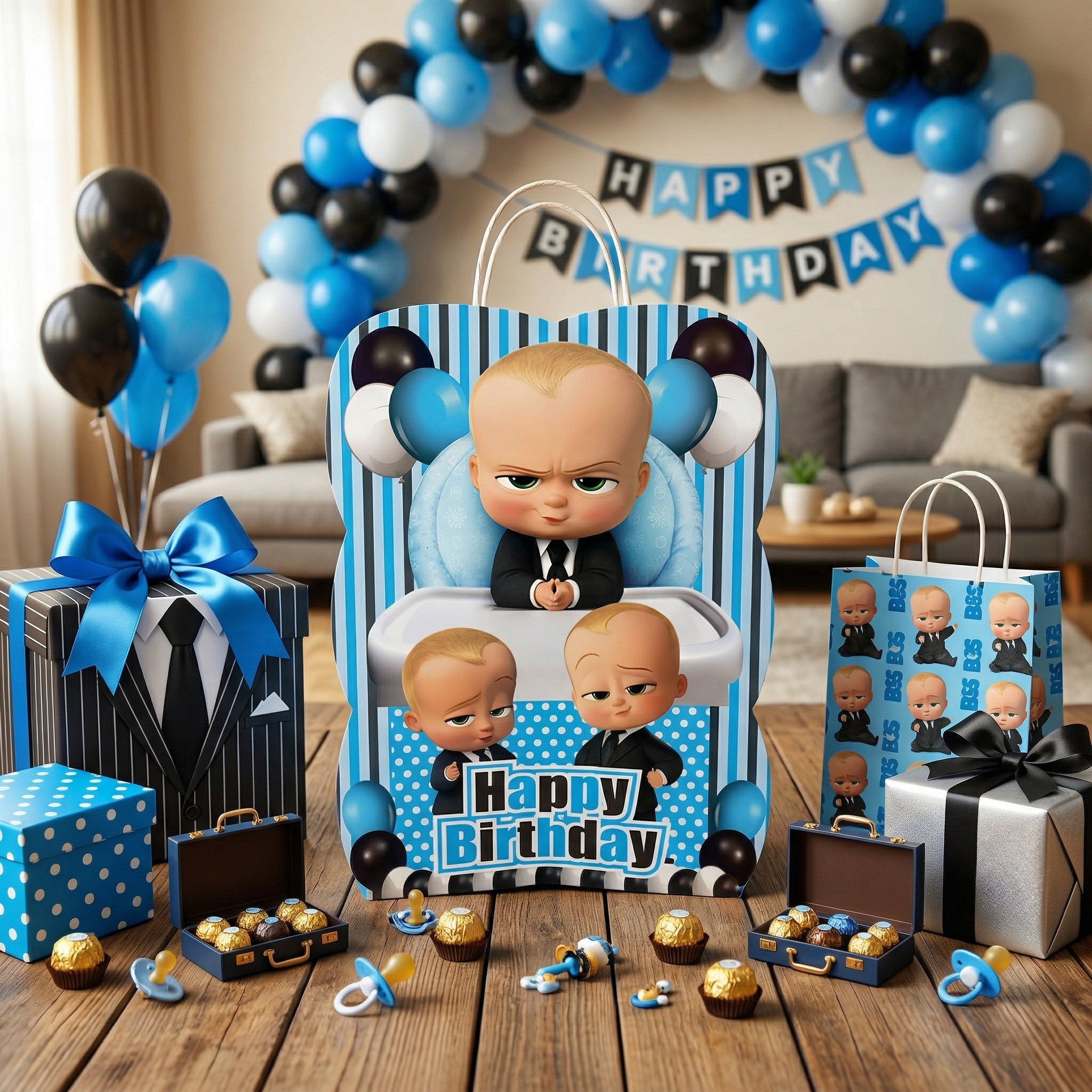 Boss Baby Theme Happy Birthday Gift Bag
Kids Birthday Gift Packaging Bag with Handle
