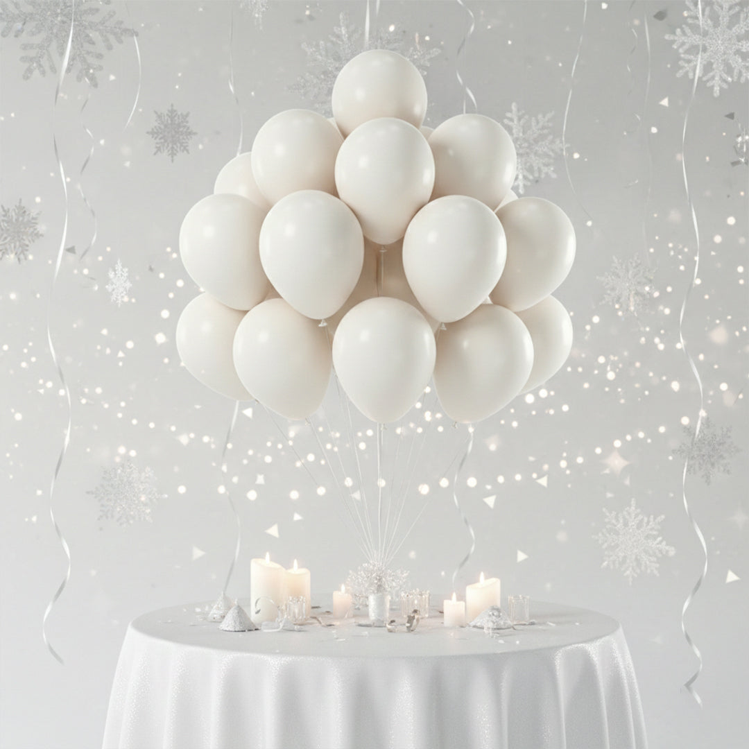 White pastel balloons for birthday backdrop and event decoration
