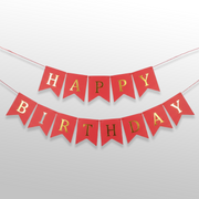 Red & Golden Happy Birthday Banner | Shiny Bunting Banner
