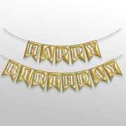 Embossed 3D Golden & Silver Happy Birthday Bunting Banner for Birthday Decoration
