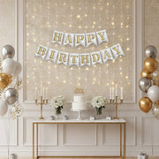 Embossed 3D Effect Silver and Golden Happy Birthday Bunting Flag Banner