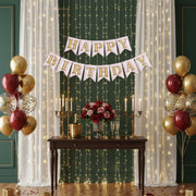 Embossed 3D Effect Pink and Golden Happy Birthday Bunting Flag Banner