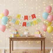 Multicolor Happy Birthday Shiny Text Bunting Flag Banner