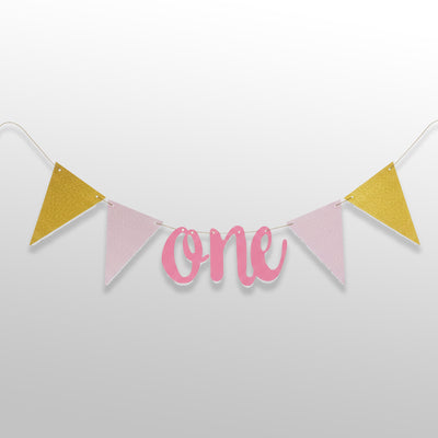 1st Birthday Pink & Golden Bunting Banner with ONE / Pink & Golden ONE Birthday Banner / Girls 1st Birthday Bunting Flag Decoration