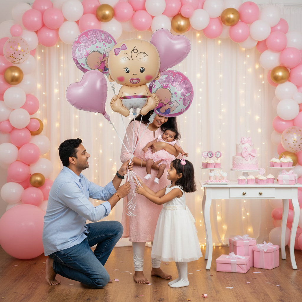 Set of Baby Shower Foil Balloons for a Baby Girl