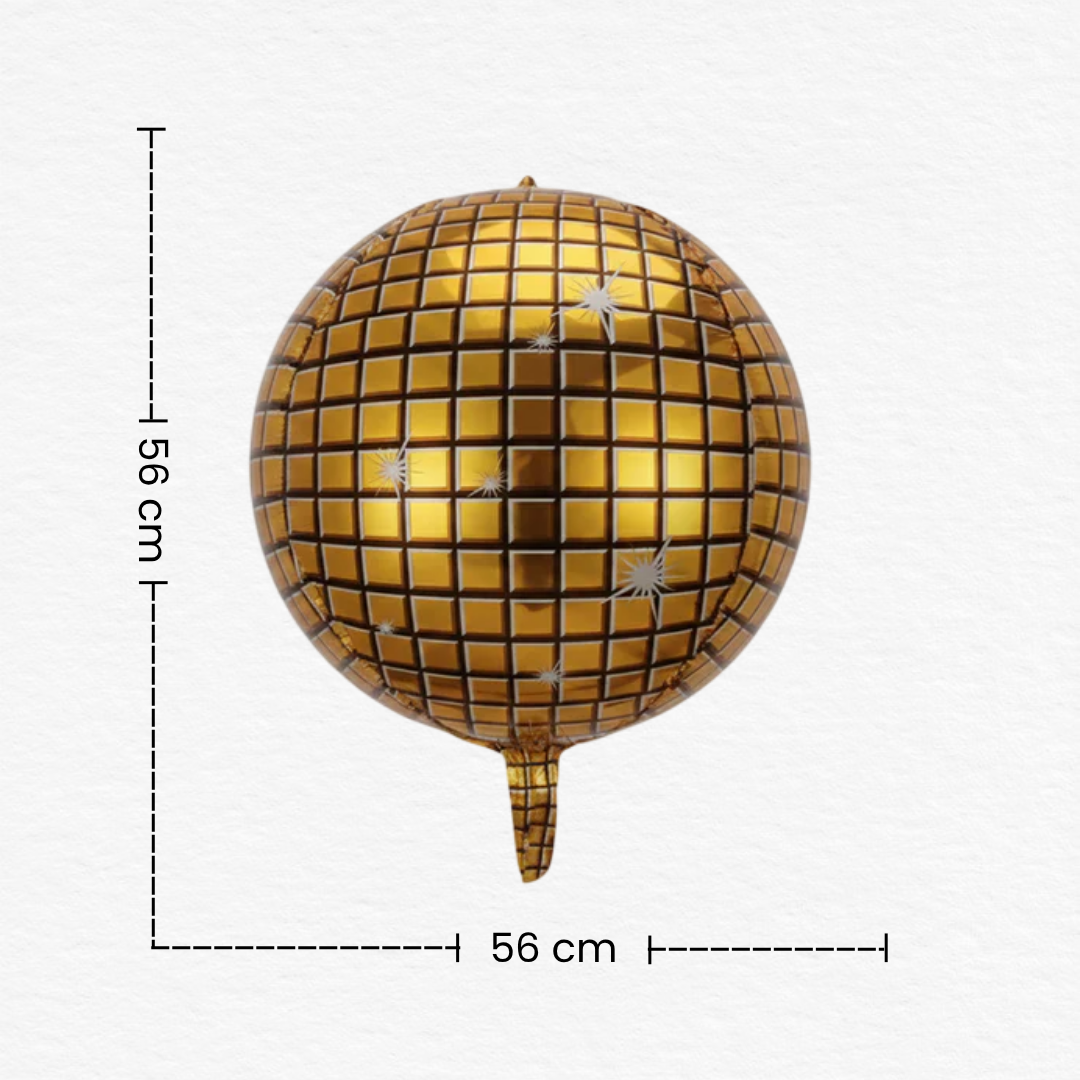 4D Golden Disco Ball Foil Balloon/Metallic Mirror Finish Retro Decor (1st, 18th, 25th Birthday)