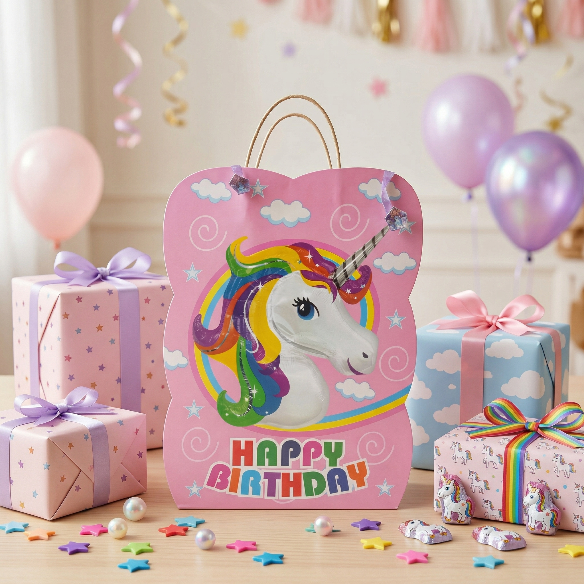 Unicorn Theme Happy Birthday Gift Bag
Rainbow Unicorn Party Favor Bag for Girls