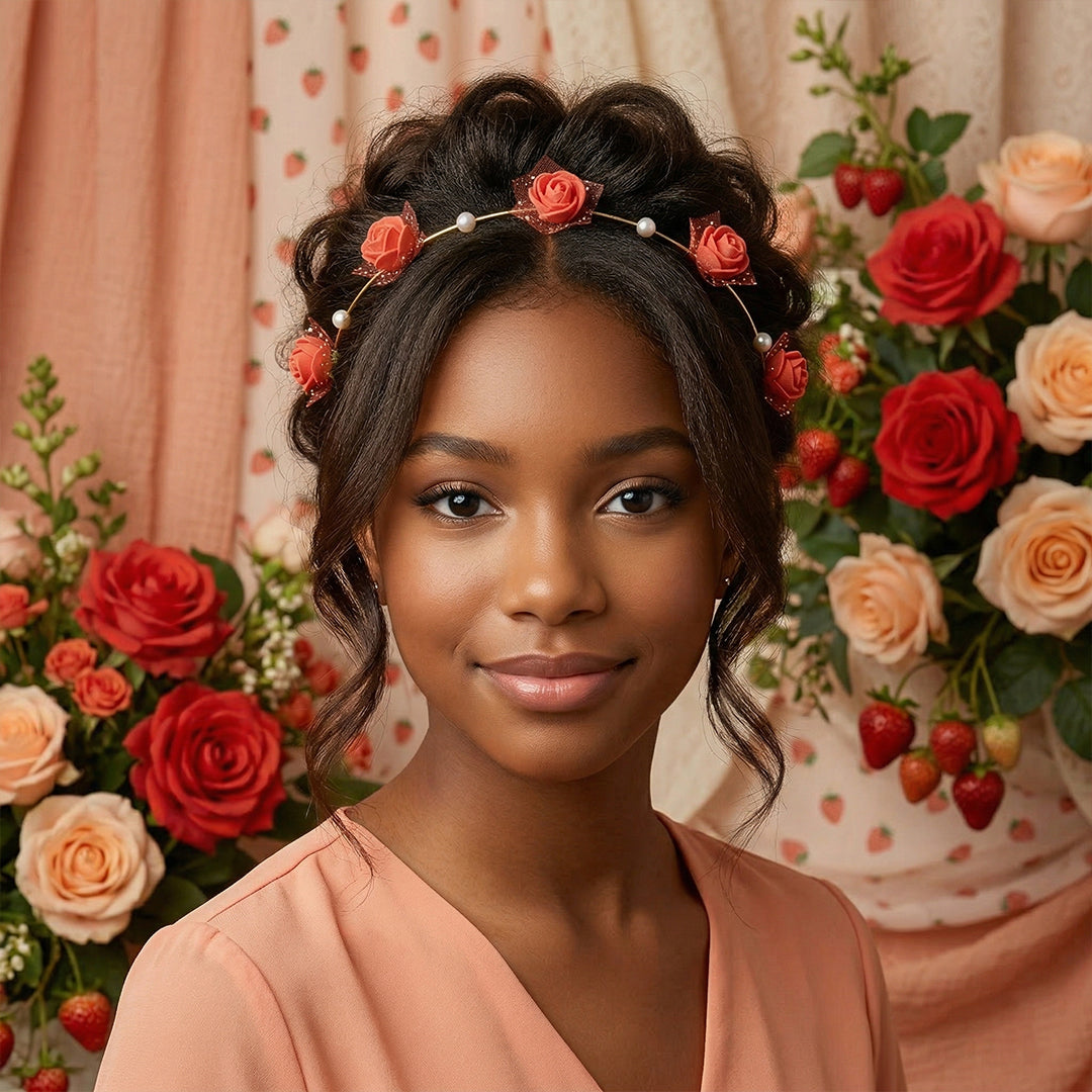 Red Rose Flower Tiara Crown for Girls
Floral Rose Hair Wreath with White Pearls
