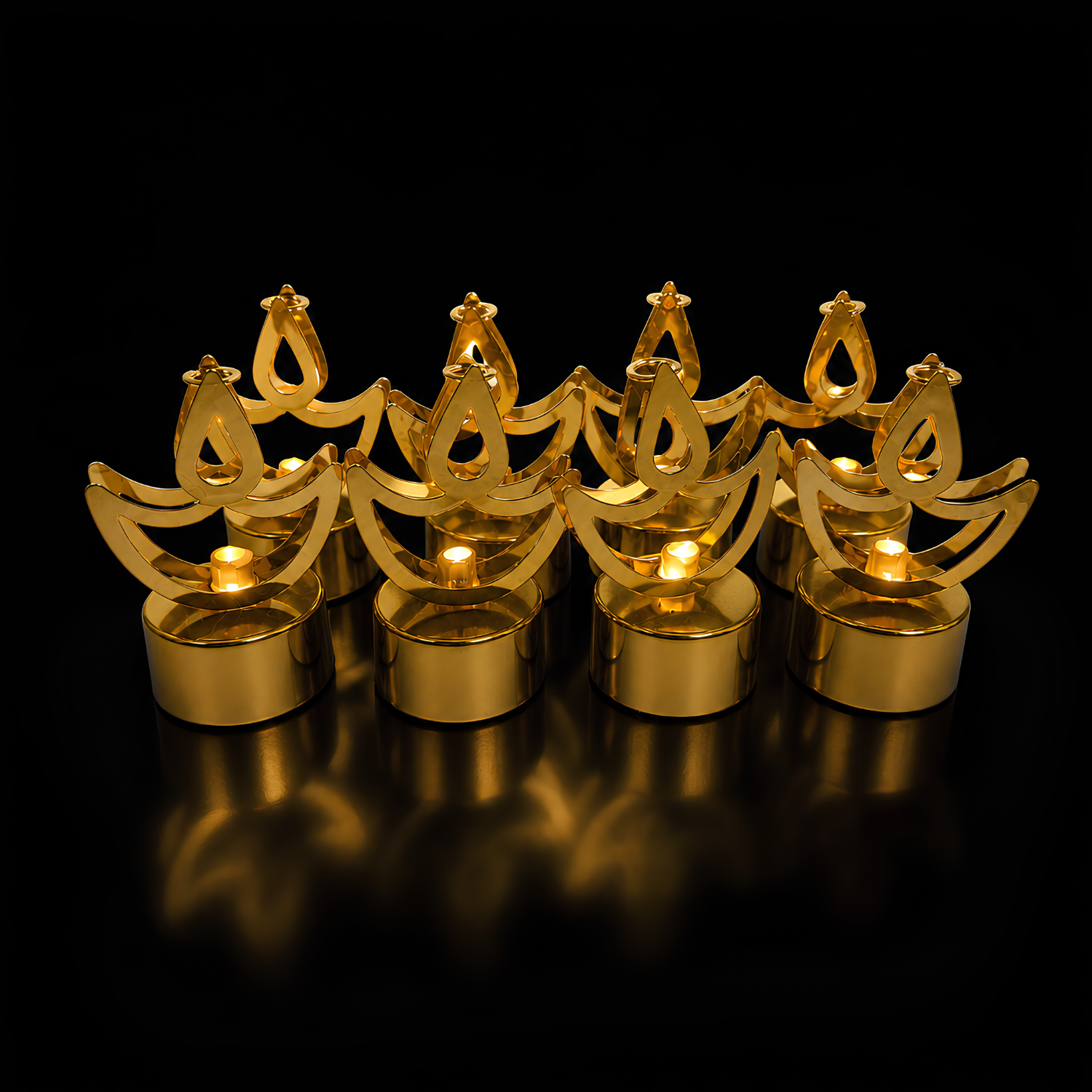 Golden Diya Shaped LED Tealight Candles 12 Pc Set | Flameless Diwali Decorative Diya Candles for Home, Pooja & Festive Decoration