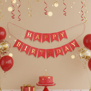 Red and Golden Happy Birthday Shiny Text Bunting Flag Banner