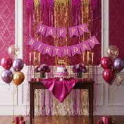 Shiny Dark Pink and Golden Happy Birthday Bunting Flag Banner