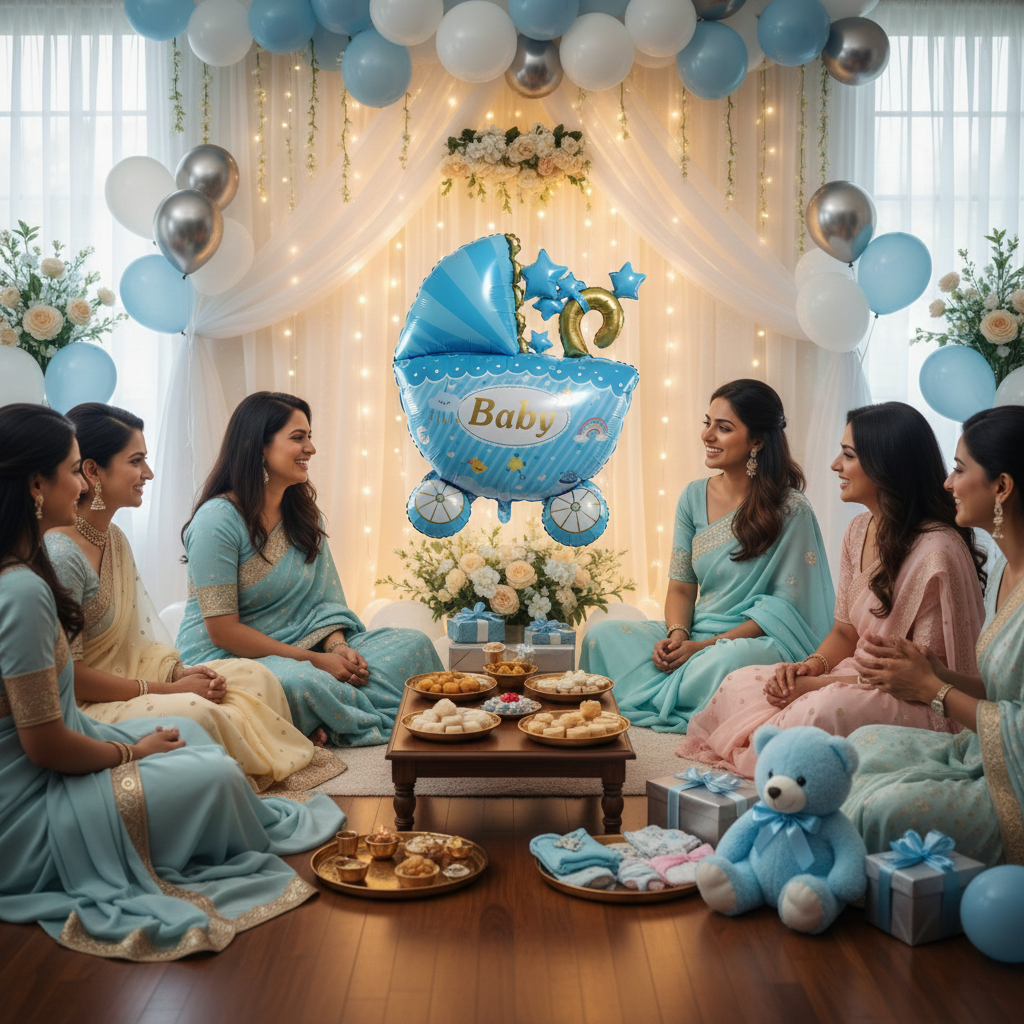 Blue Cradle Shape Baby Shower Foil Balloons