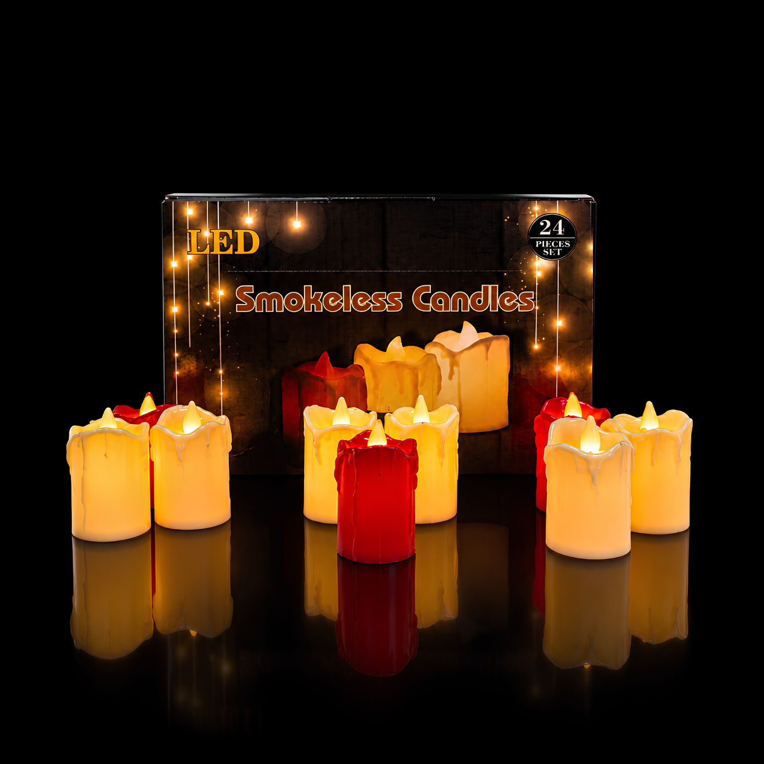 LED Candles – Smokeless Flameless LED Light Candles, Acrylic colorful 24pcs Decorative Candles for Pooja, Diwali & Festive Decoration