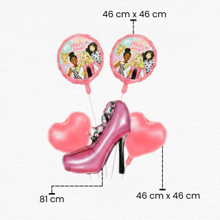 5 Pcs Barbie Shoe & High Heel Foil Balloon Set/Pink Princess Theme Decor (1st, 5th, 10th, 18th Birthday)