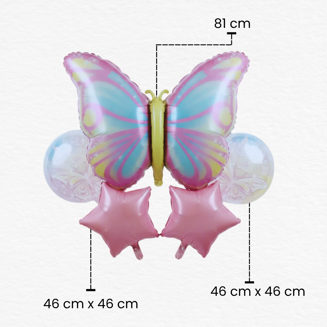 5 Pcs Colorful Butterfly & Star Foil Balloon Set/Elegant Fairy Theme Decor (1st, 5th, 10th, 18th Birthday)