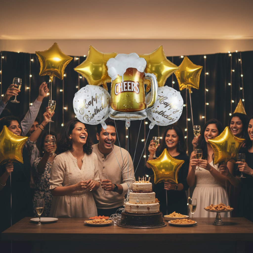 Beer mug foil balloon set for birthday party decoration
