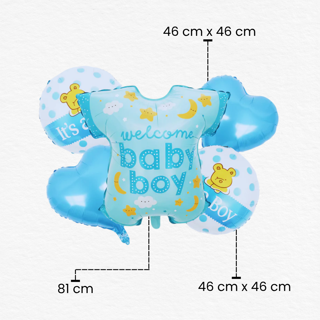 5 Pcs Welcome Baby Boy Foil Balloon Kit / Baby Boy Balloon Set for Newborn Arrival Decoration / Its A Boy Foil Balloon Set for Baby Shower & Birthday Party