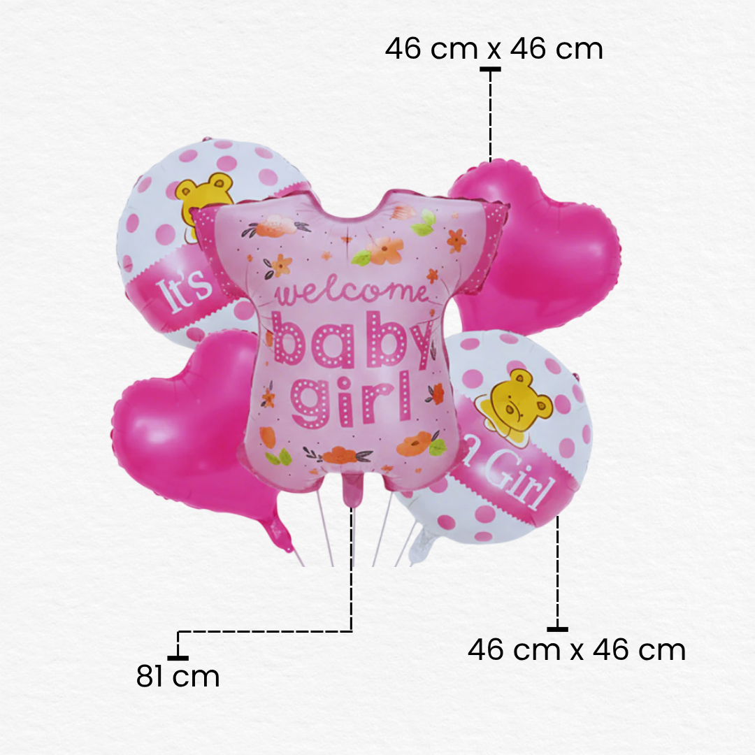 5 Pcs Welcome Baby Girl Foil Balloon Kit/Pink Theme Decor for Newborn Arrival, Baby Shower & 1st Birthday