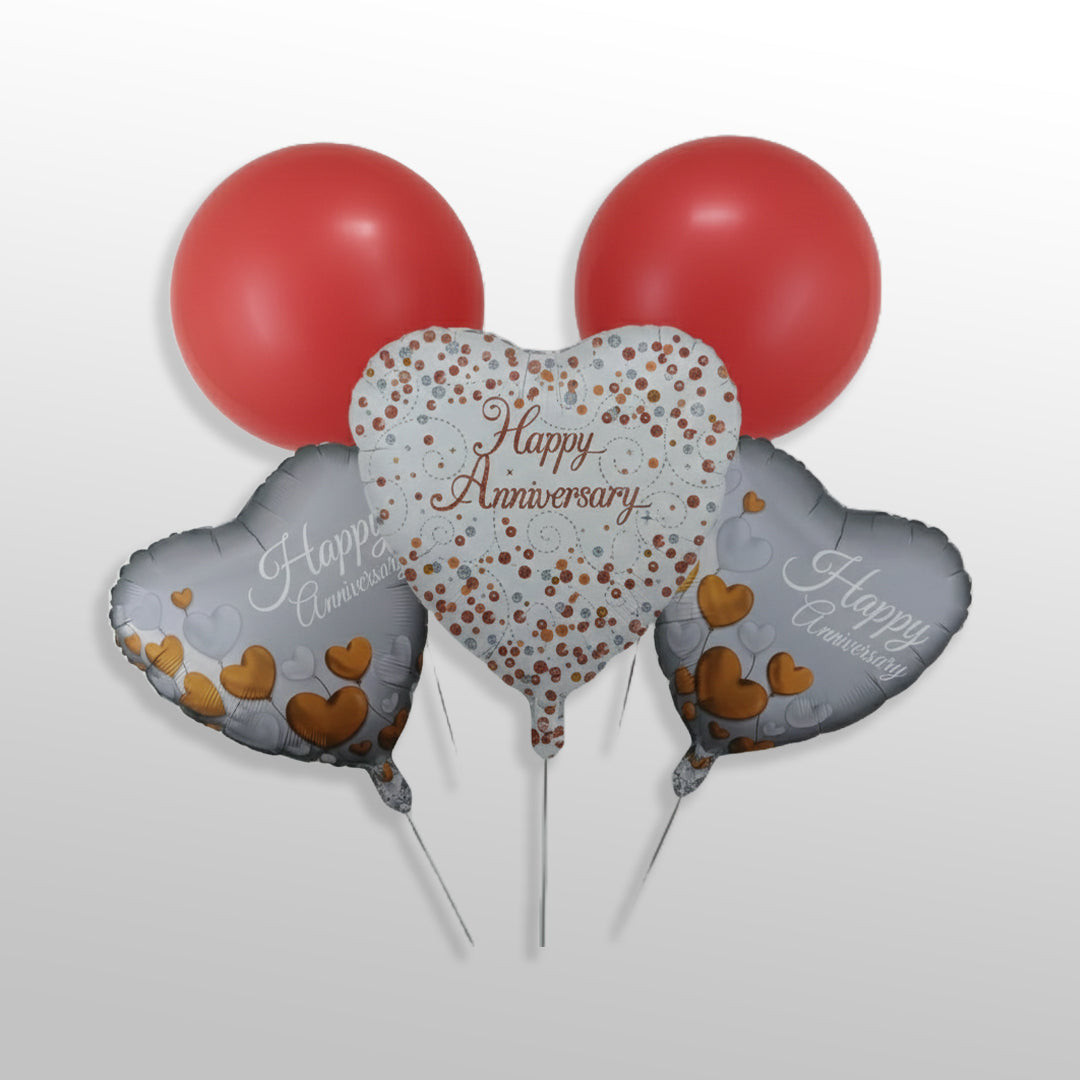 5 PC Happy Anniversary Balloon Bouquet  (Red Balloon)