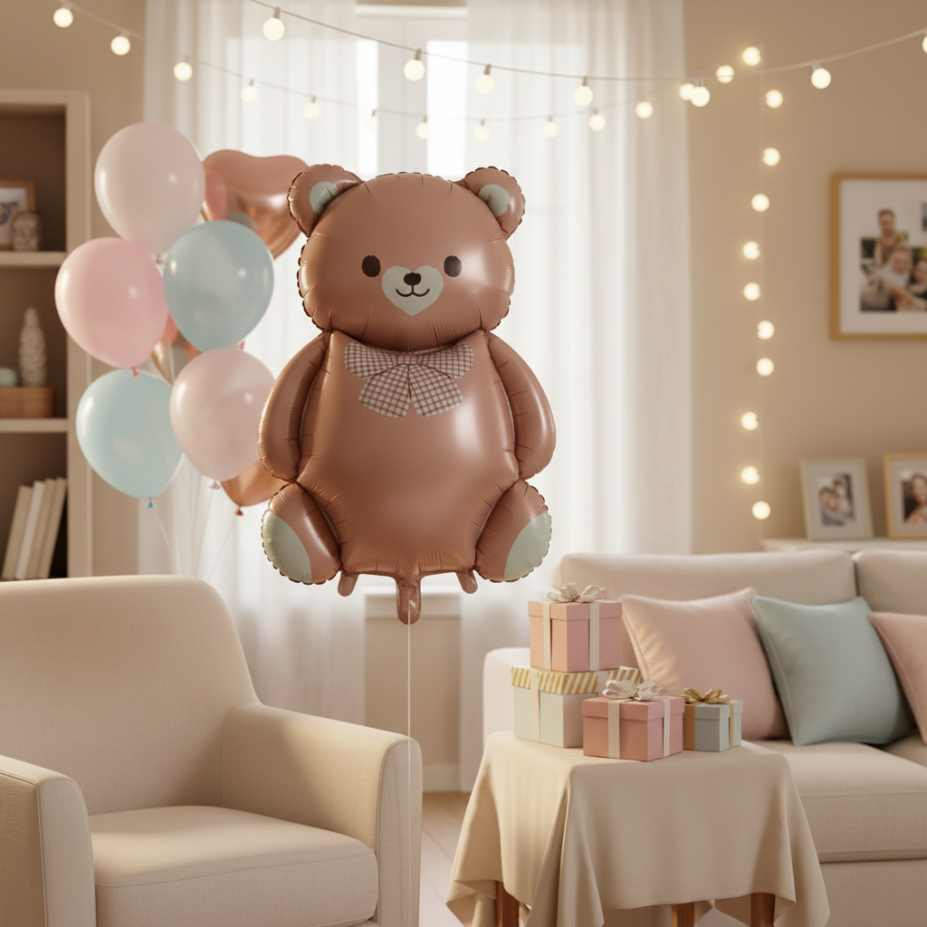 Brown Teddy Bear with Bow Foil Balloon