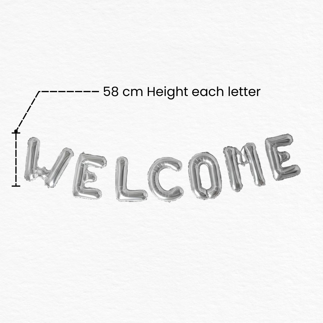Welcome Silver Alphabet Foil Balloon/Elegant Decor for New Baby Arrival, Homecoming & Office Events