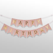 Peach and Golden Happy Birthday Shiny Text Bunting Flag Banner