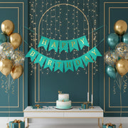 Shiny Green and Golden Happy Birthday Bunting Flag Banner