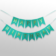 Shiny Green & Golden Happy Birthday Bunting Banner for birthday decoration