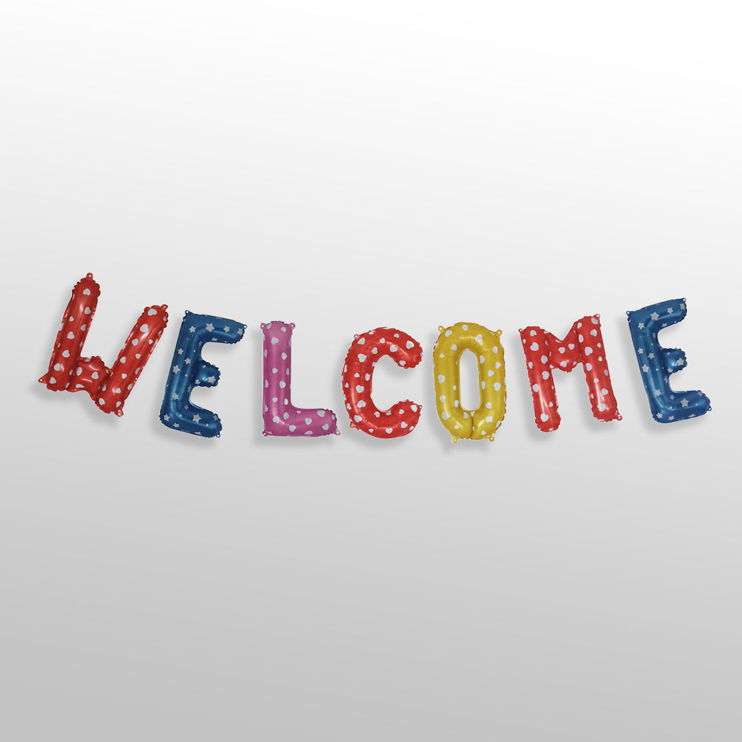 Welcome Multicolor with Polka Dots Foil Balloon