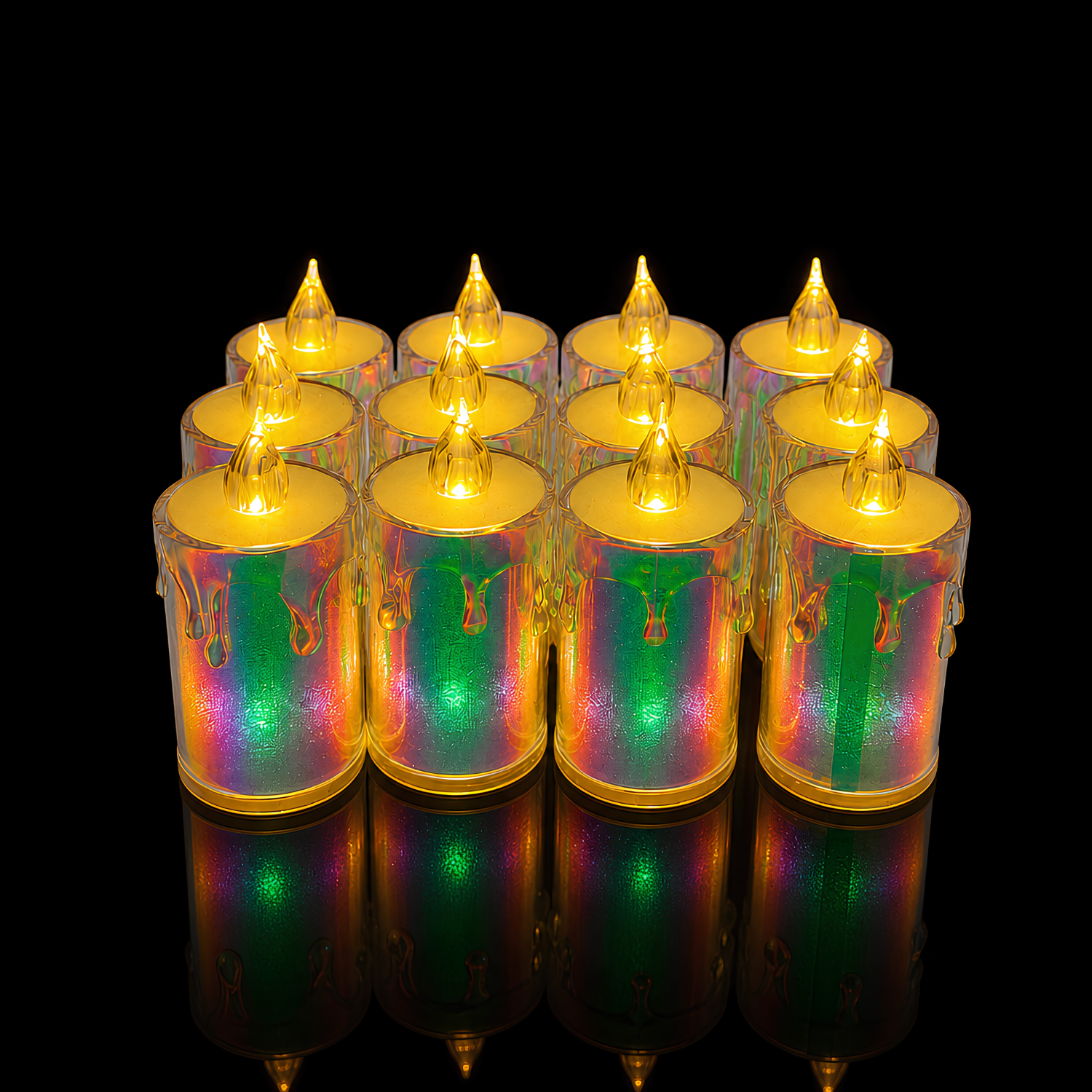 LED CW-600 Crystal Flameless Candles Set of 12 | Colorful Battery Powered Decorative LED Candles for Home, Diwali, Party & Wedding Decoration