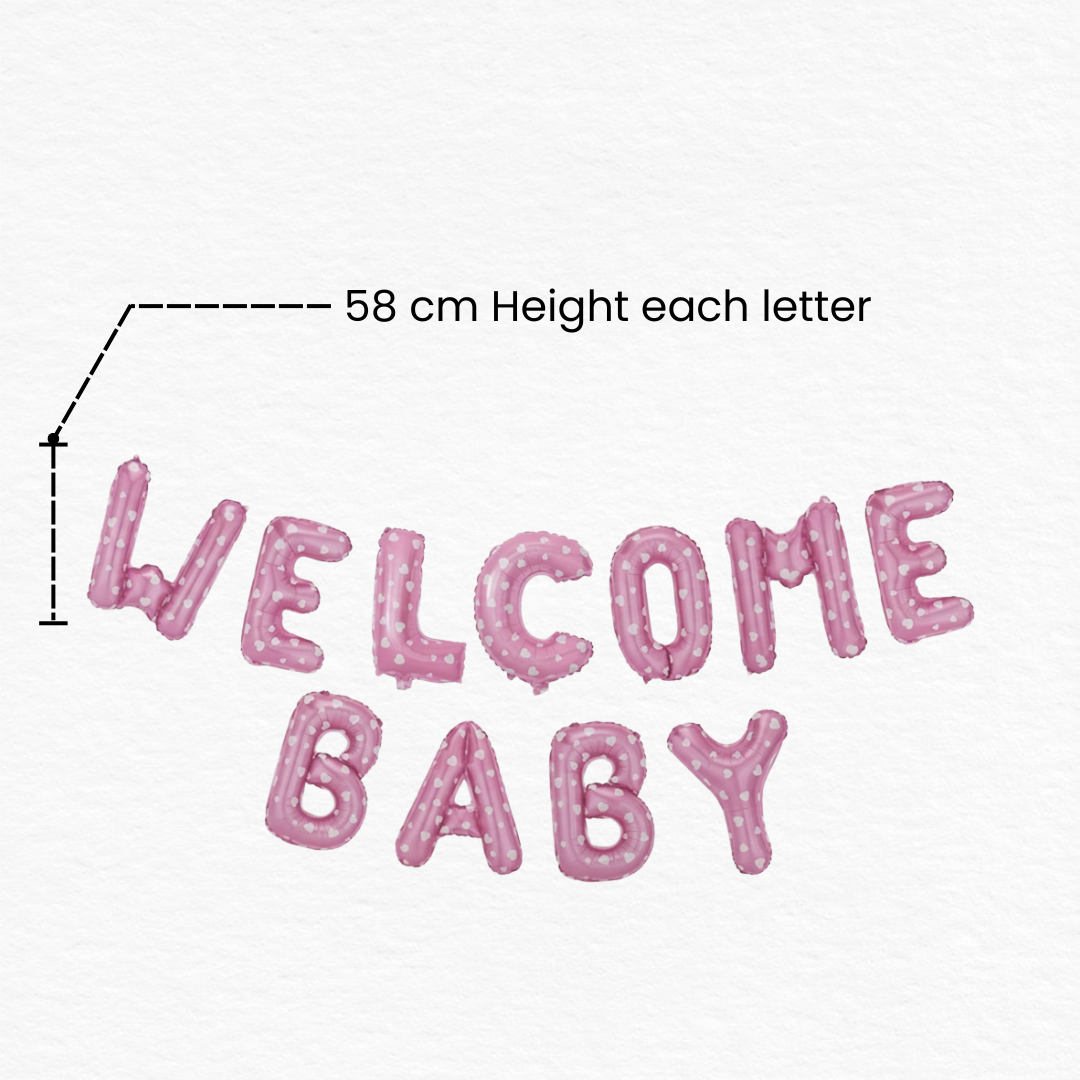 Welcome Baby Pink Foil Balloon / Pink Welcome Baby Foil Balloon Banner with White Polka Dots / Welcome Baby Balloon Banner for Baby Arrival Decoration
