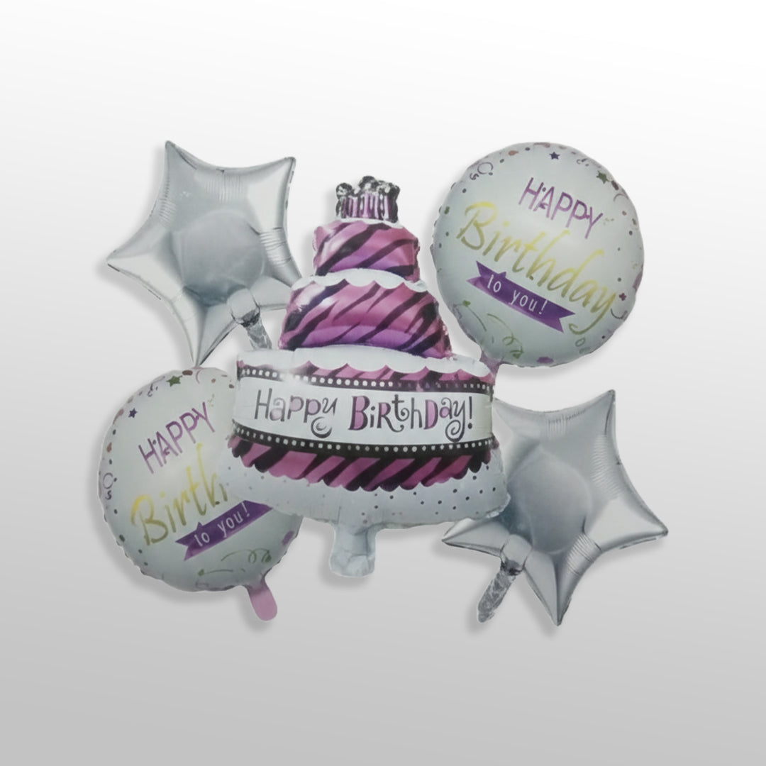 Happy Birthday Printed Cake Foil Balloon 5 PC Set