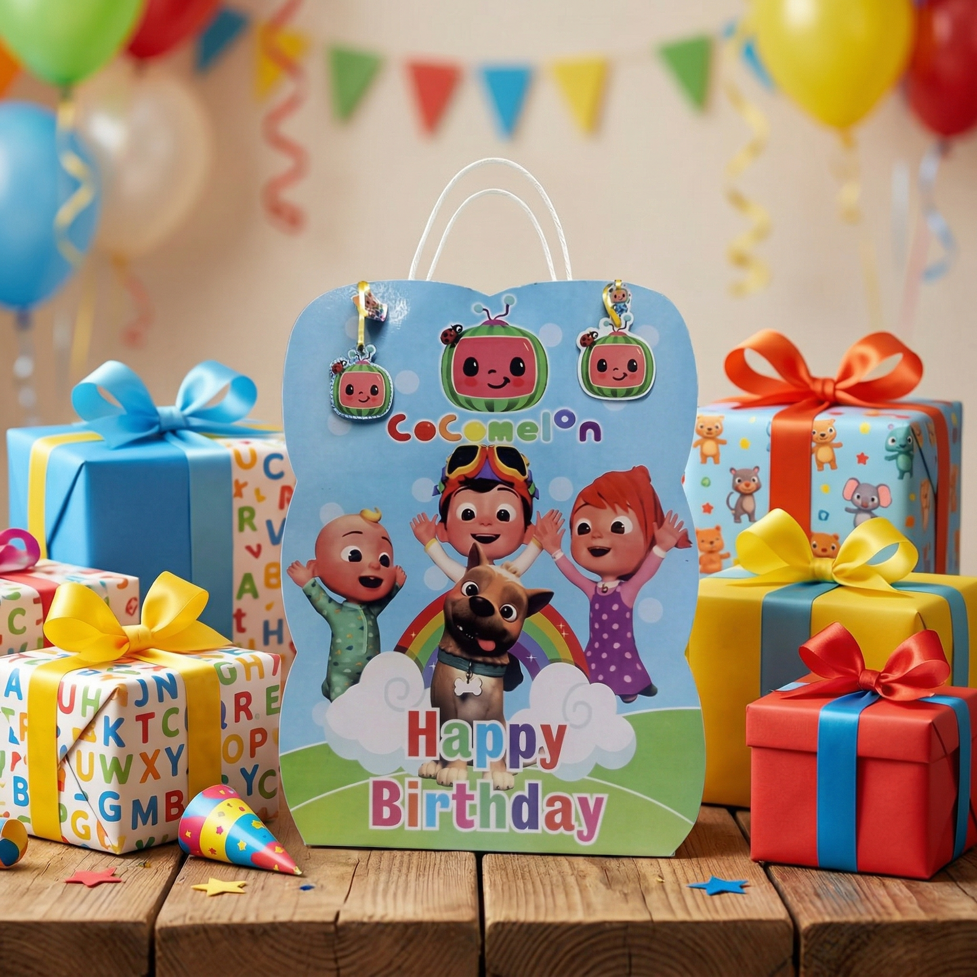 Cocomelon Theme Happy Birthday Gift Bag for Kids
Cocomelon Cartoon Party Favor Bag with Handles