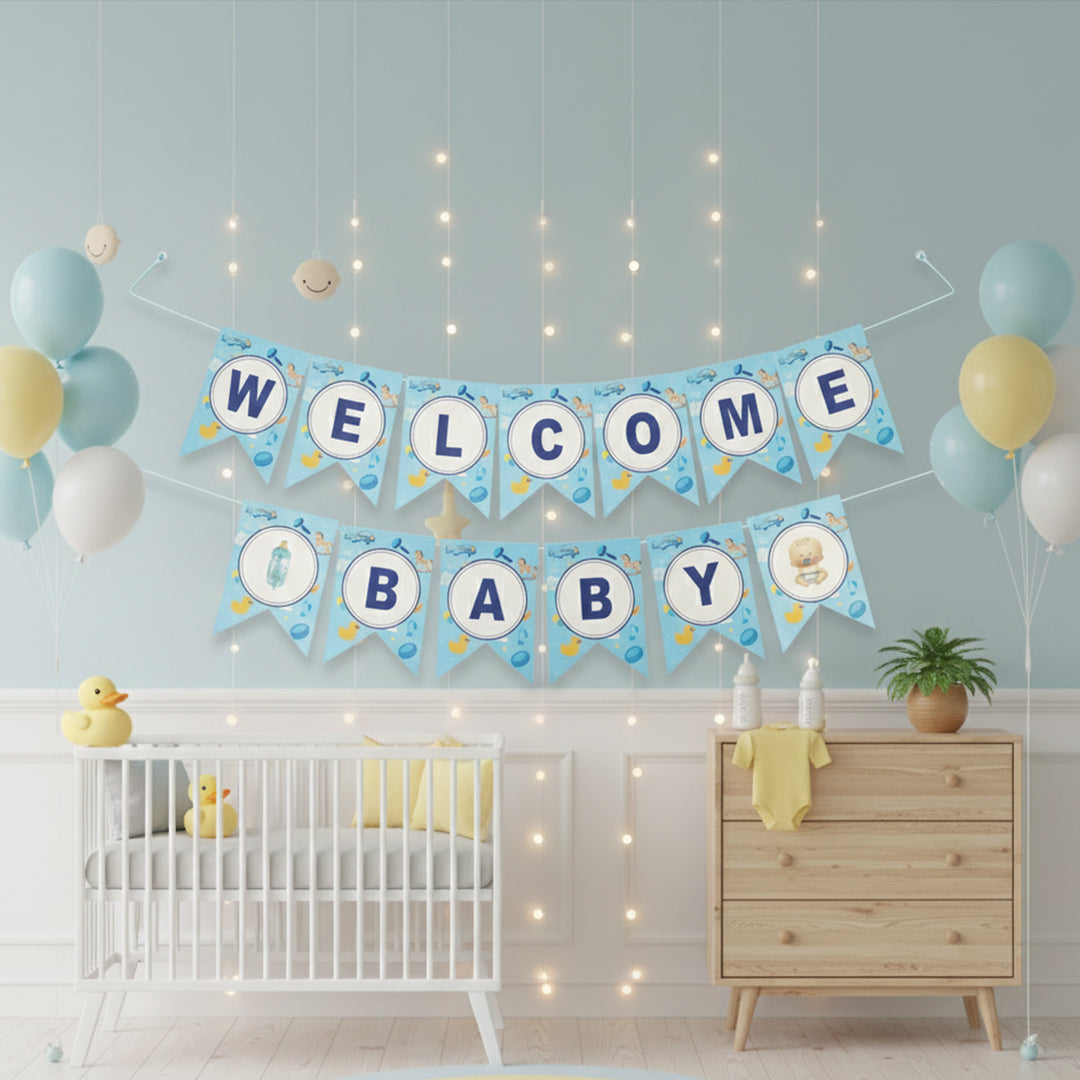 Blue Welcome Baby Bunting Flag Banner for Boy
