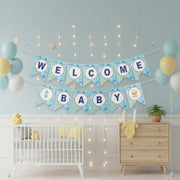 Blue Welcome Baby Bunting Flag Banner for Boy