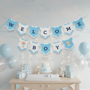 Welcome Baby Boy Card Bunting Banner Blue