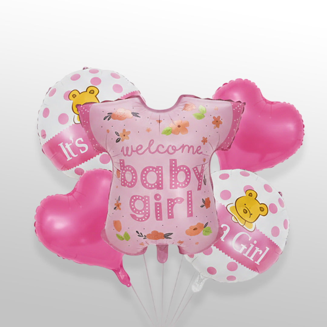 Welcome Baby Girl 5 Pc Foil Balloon Kit