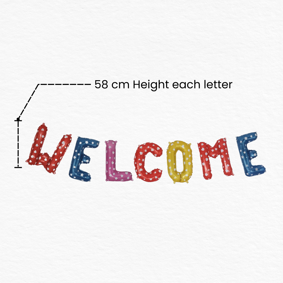 Multicolor Welcome Foil Balloon with Polka Dots/Vibrant Theme Party Balloon for Newborn