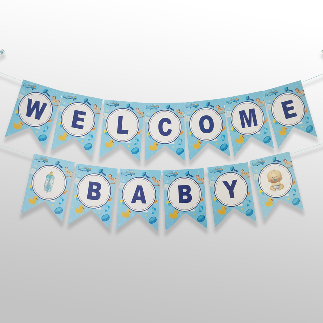 Blue Welcome Baby Bunting Flag Banner for Boy