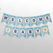 Blue welcome baby boy banner for newborn baby decoration

