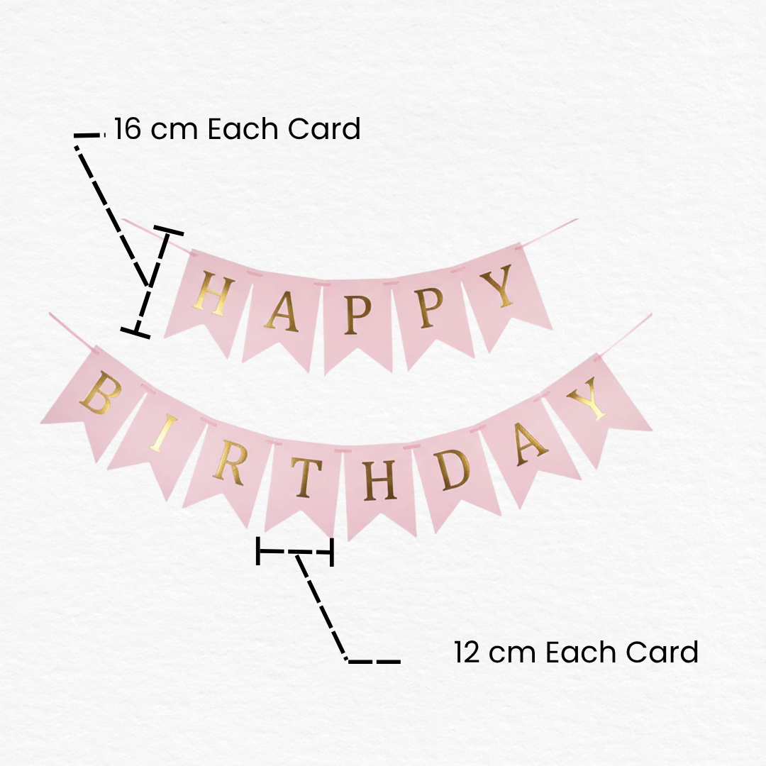 Baby Pink & Golden Happy Birthday Shiny Text Bunting Flag Banner / Pink Glitter Birthday Banner / Happy Birthday Bunting Banner / Birthday Decorations