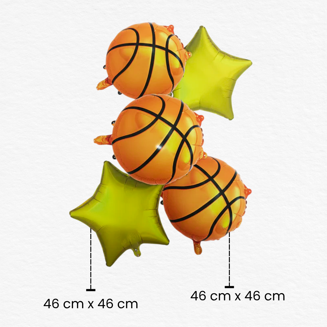 Basketball Foil Balloon Set / 5Pc Basketball Theme Foil Balloon Kit / Basketball Theme Decoration Balloons with Golden Star Foil Balloon