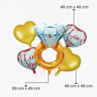 Beautiful Ring Foil Balloon Set for Valentines / Diamond Ring Foil Balloon Set / Valentine Love Theme Foil Balloon Decoration / Engagement Balloon Decor Set