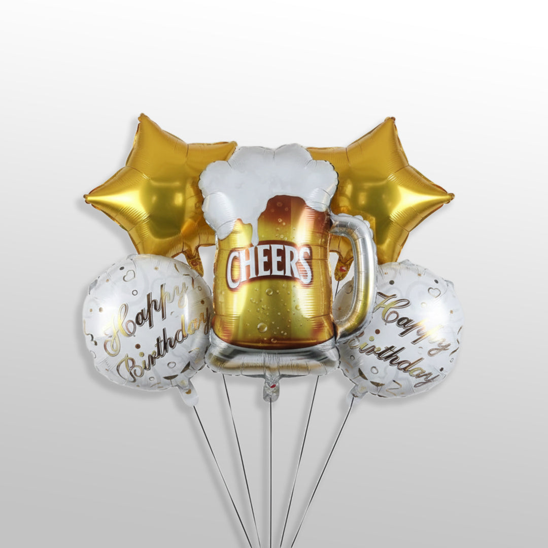 Cheers & Beers themed birthday decoration foil balloon set
