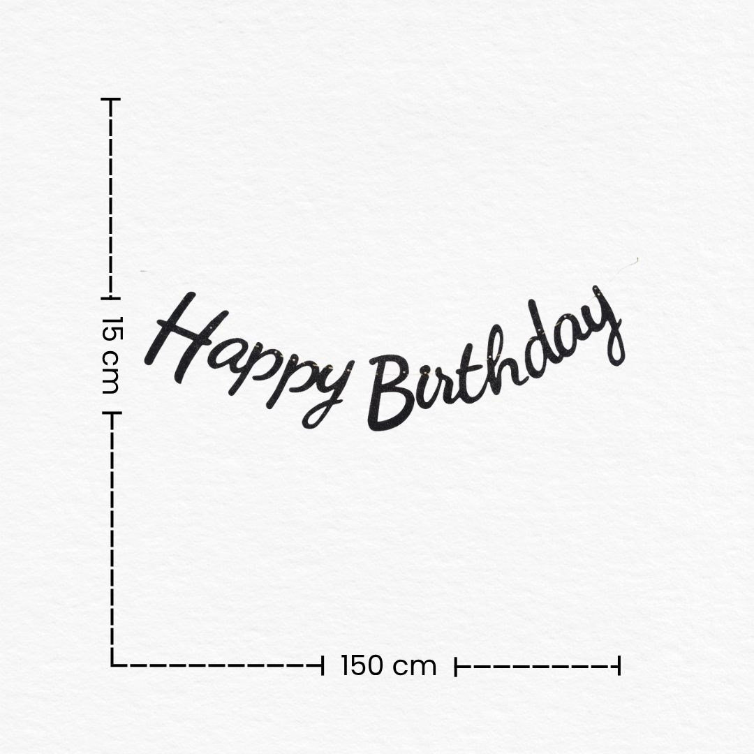 Black Cursive Happy Birthday Glitter Banner/Elegant Decor for Men & Boys (1st, 18th, 30th Birthday)