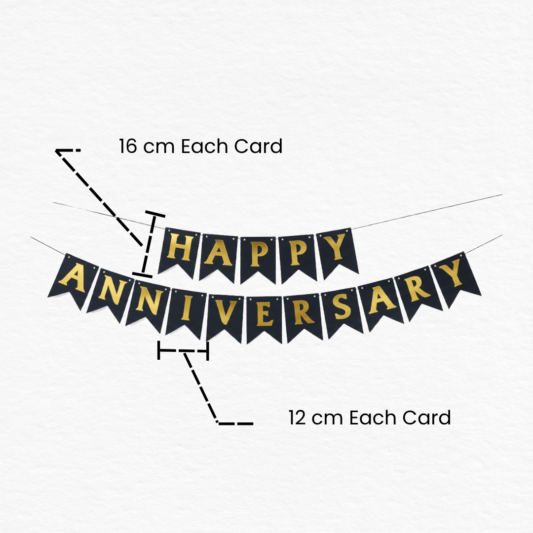 Black & Golden Happy Anniversary Bunting Banner / Shiny Happy Anniversary Banner Decoration / Anniversary Backdrop Flag Banner for Anniversary Decoration at Home