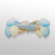Blue fighter jet airplane foil balloon set for kids birthday party

