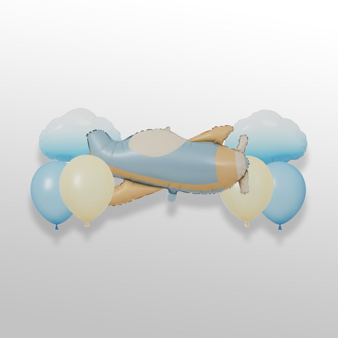 Blue fighter jet airplane foil balloon set for kids birthday party

